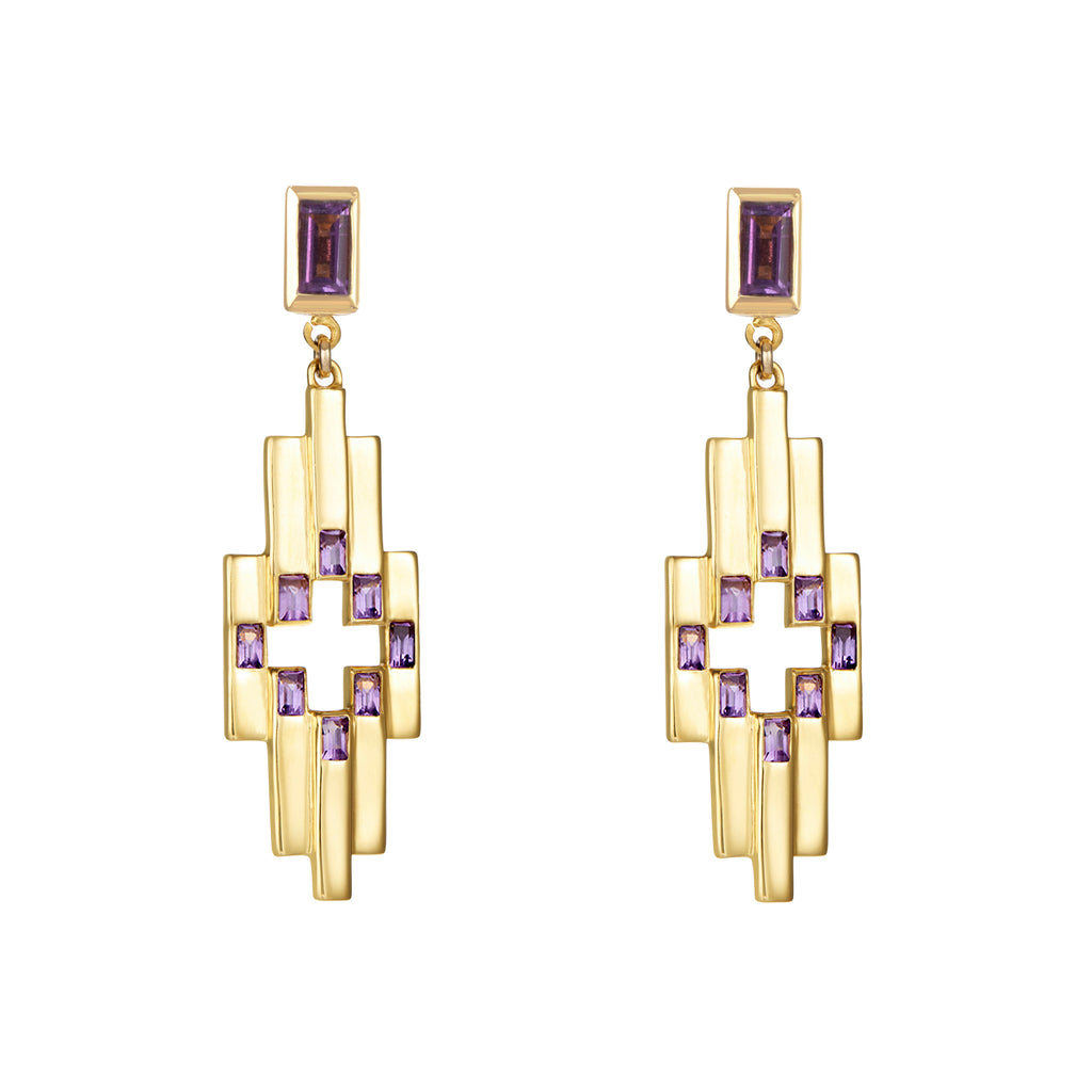 Gold Aurora Earrings with Amethyst