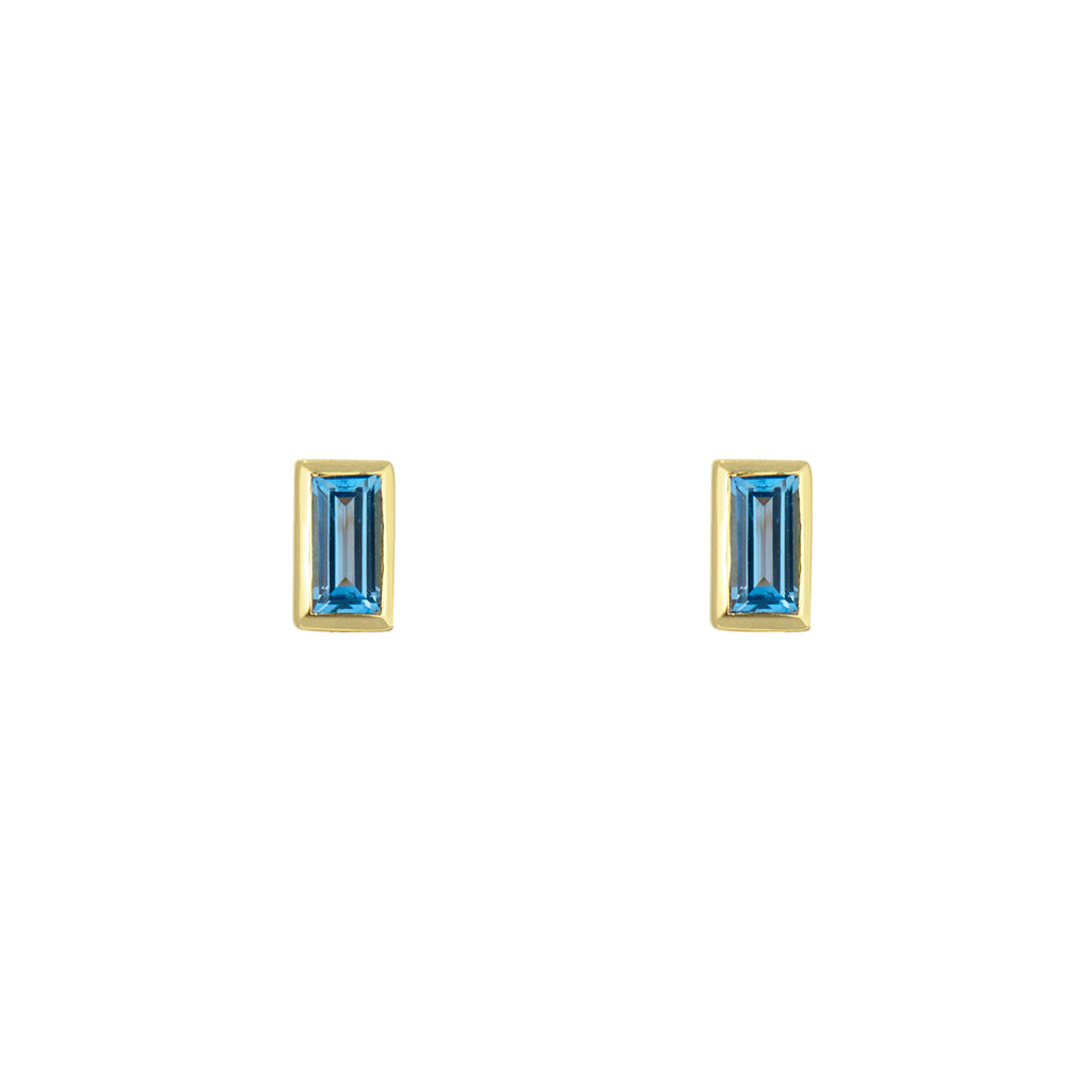Swiss Blue Topaz  and Gold Rectangle Gemstone Glow Studs