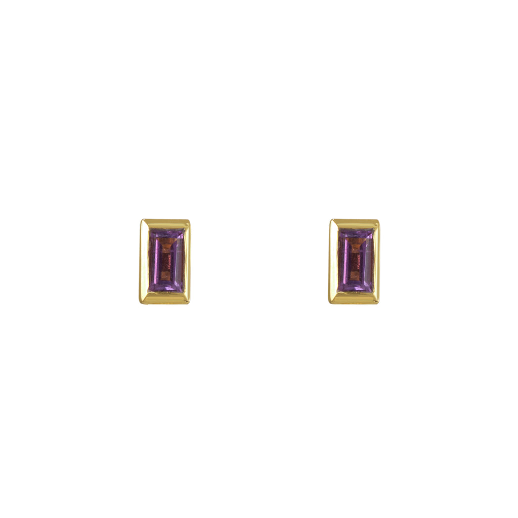 Amethyst  and Gold Rectangle Gemstone Glow Studs