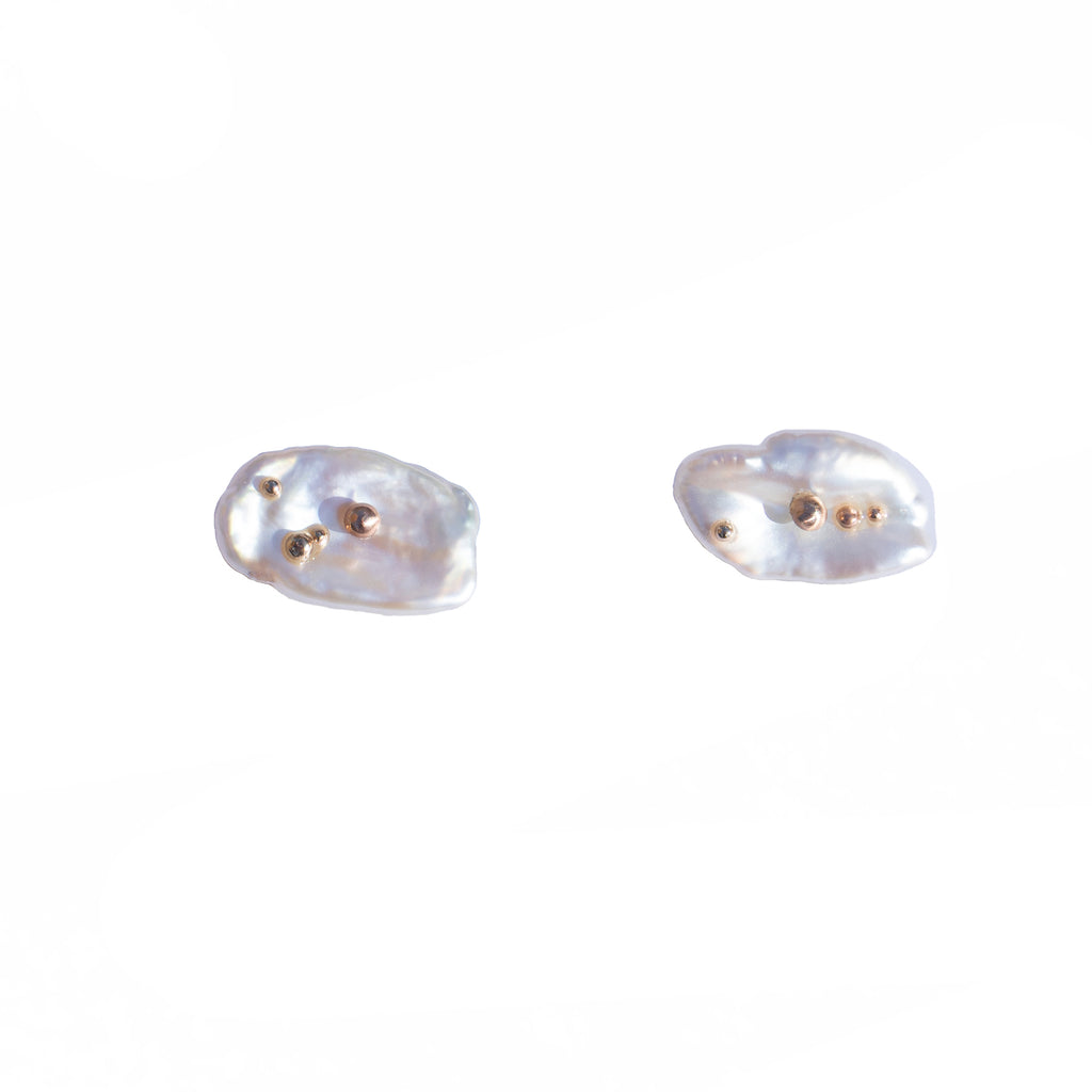 Mini Keshi Pearl Stud Earrings with 14k Solid Gold 