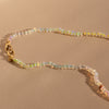 Close up of clasp on the Hand-dyed Ombre Silk Opal Necklace with 14K gold hand forged Beads