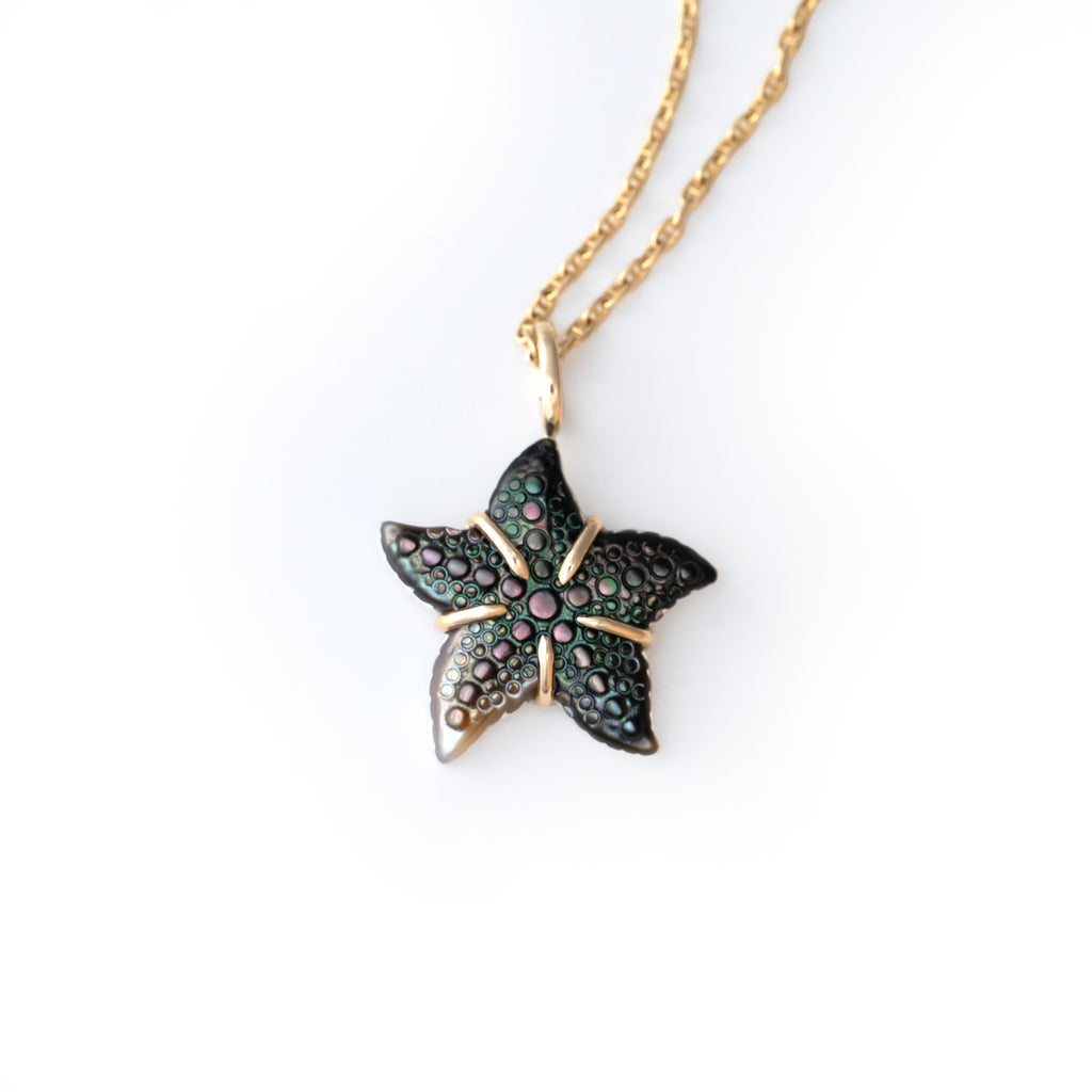 The Starfish Pendant in 14K Gold and Black Mother of Pear