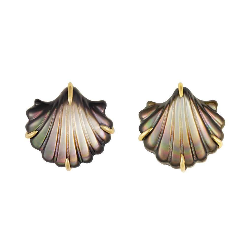 Clam Shell Stud Earrings in 14K Gold and Black Mother of Pearl - LIMITED EDITION