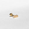 A small gold stud earring shaped like a peanut, shown on a plain light gray background.