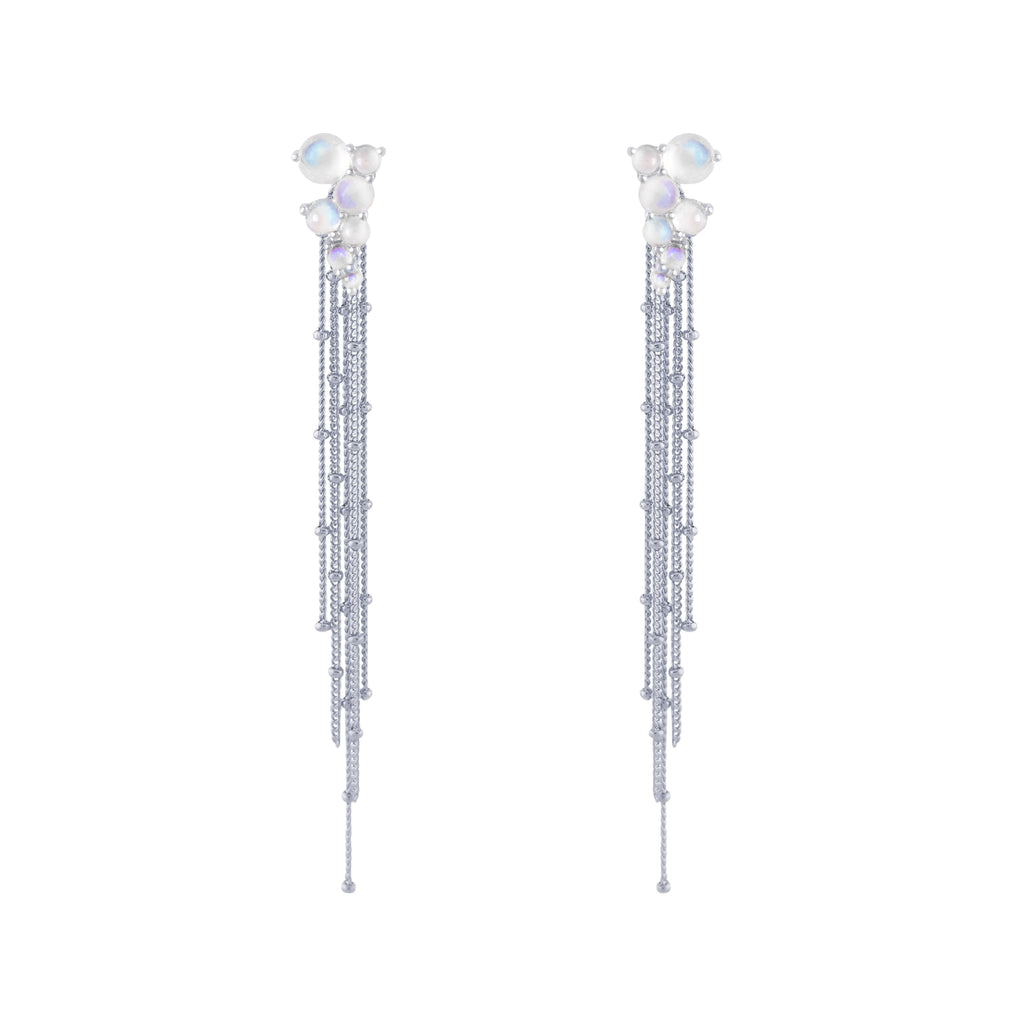 Silver Via Lactea Tassel Stud with moonstone