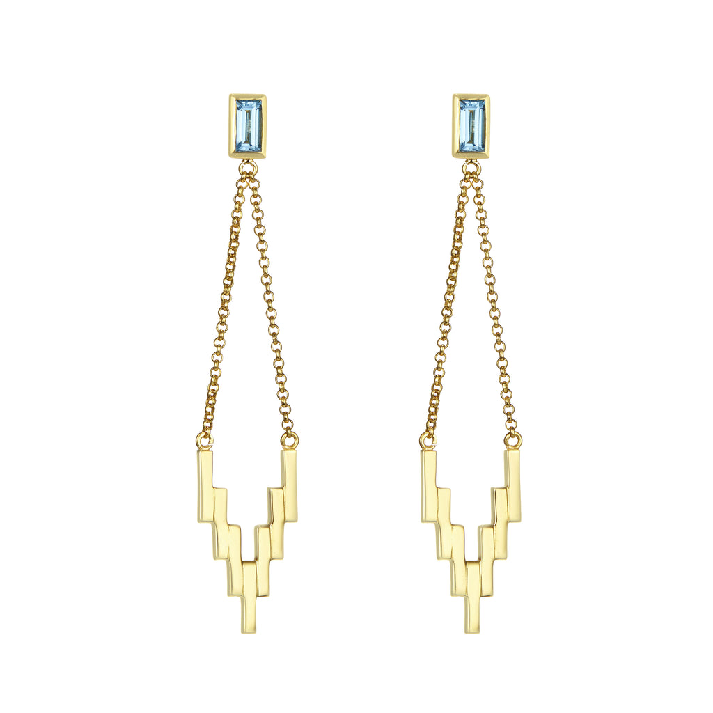 Gold After Glow Drop Earrings with Sky blue Topaz
