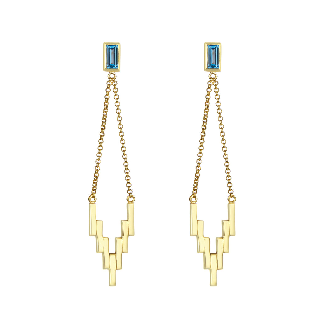 Gold After Glow Drop Earrings with Swiss Blue Topaz