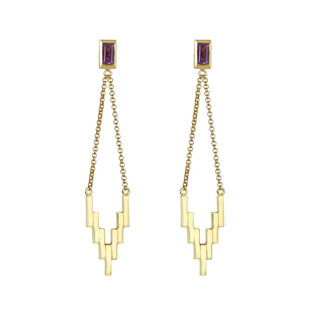 Gold After Glow Drop Earrings with Amethyst