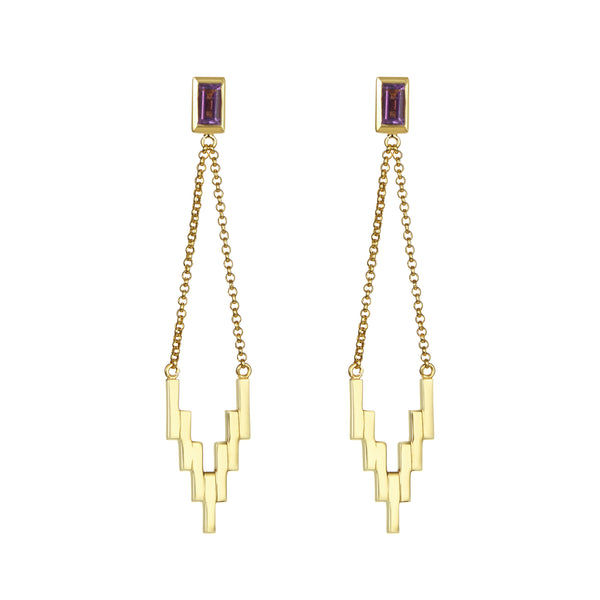 Gold After Glow Drop Earrings with Amethyst