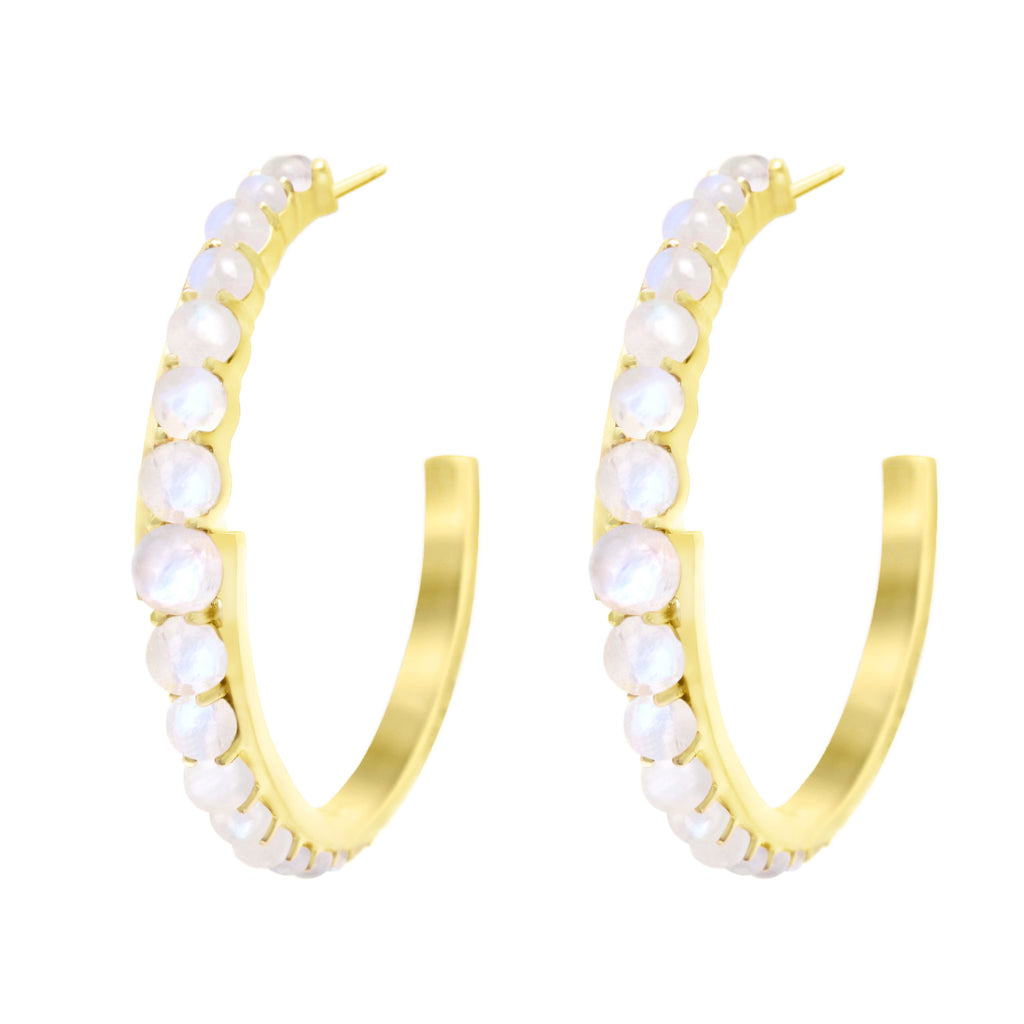 Gold Andromeda Hoop Earrings with moonstone gemstones 