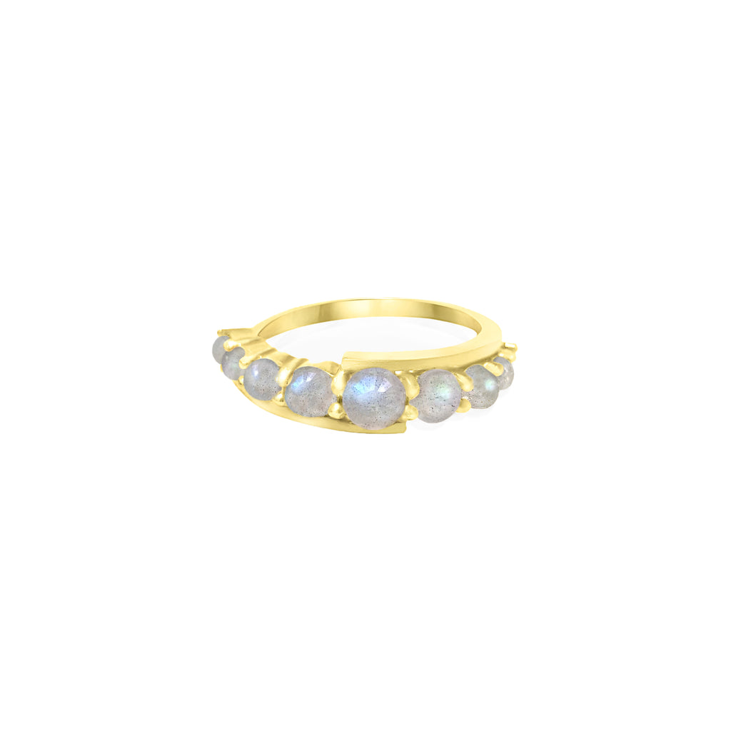 Gold Andromeda Ring with 9 Labradorite cabochon gemstones