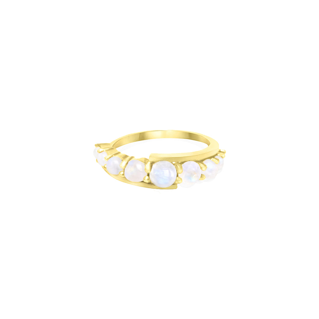 Gold Andromeda Ring with 9 moonstone cabochon gemstones