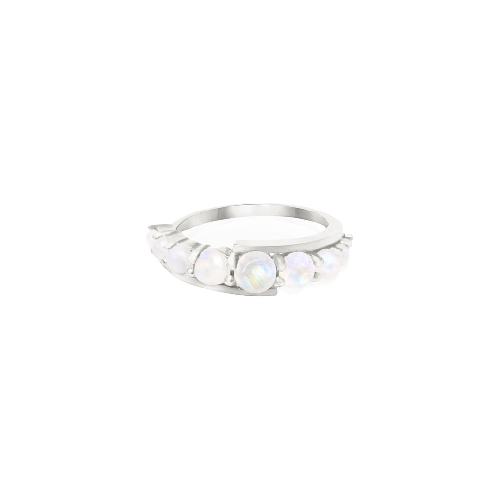 Silver Andromeda Ring with 9 moonstone cabochon gemstones