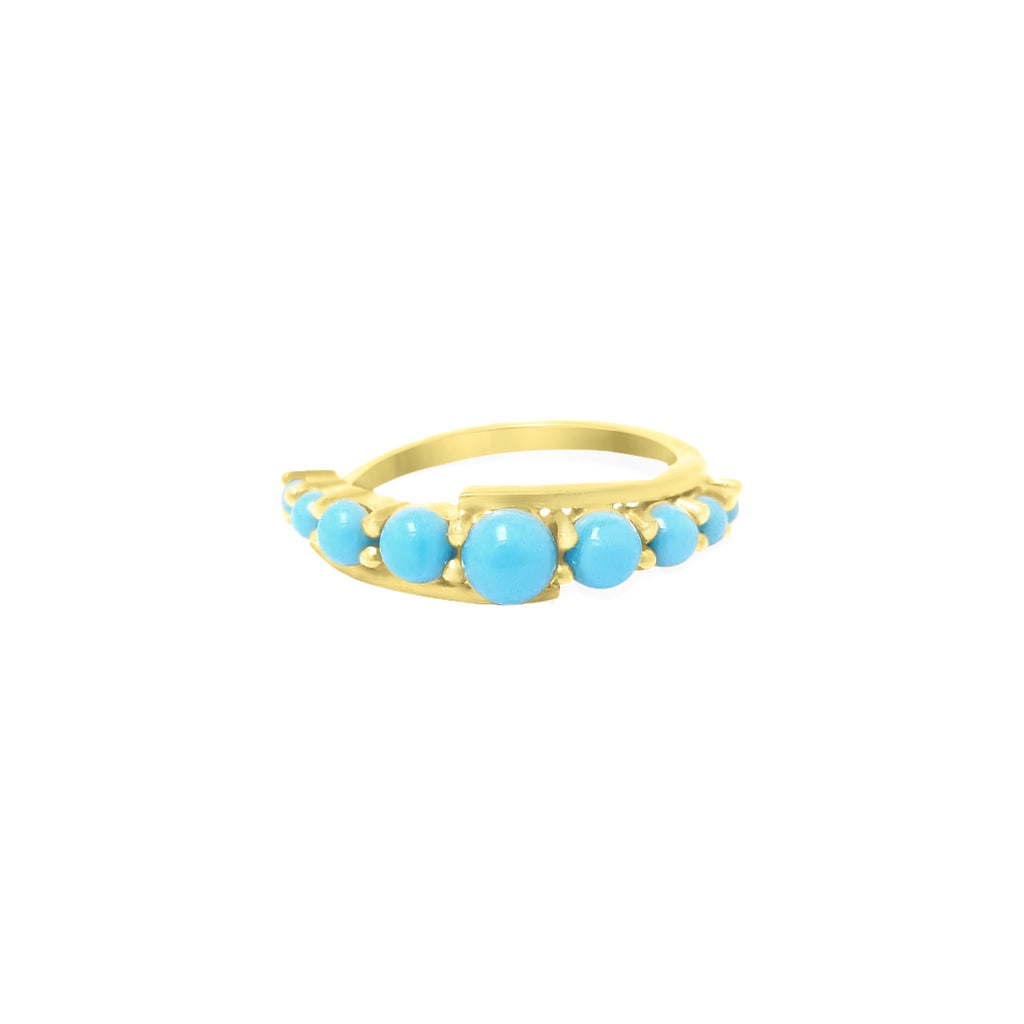 Gold Andromeda Ring with 9 Sleeping Beauty Turquoise cabochon gemstones