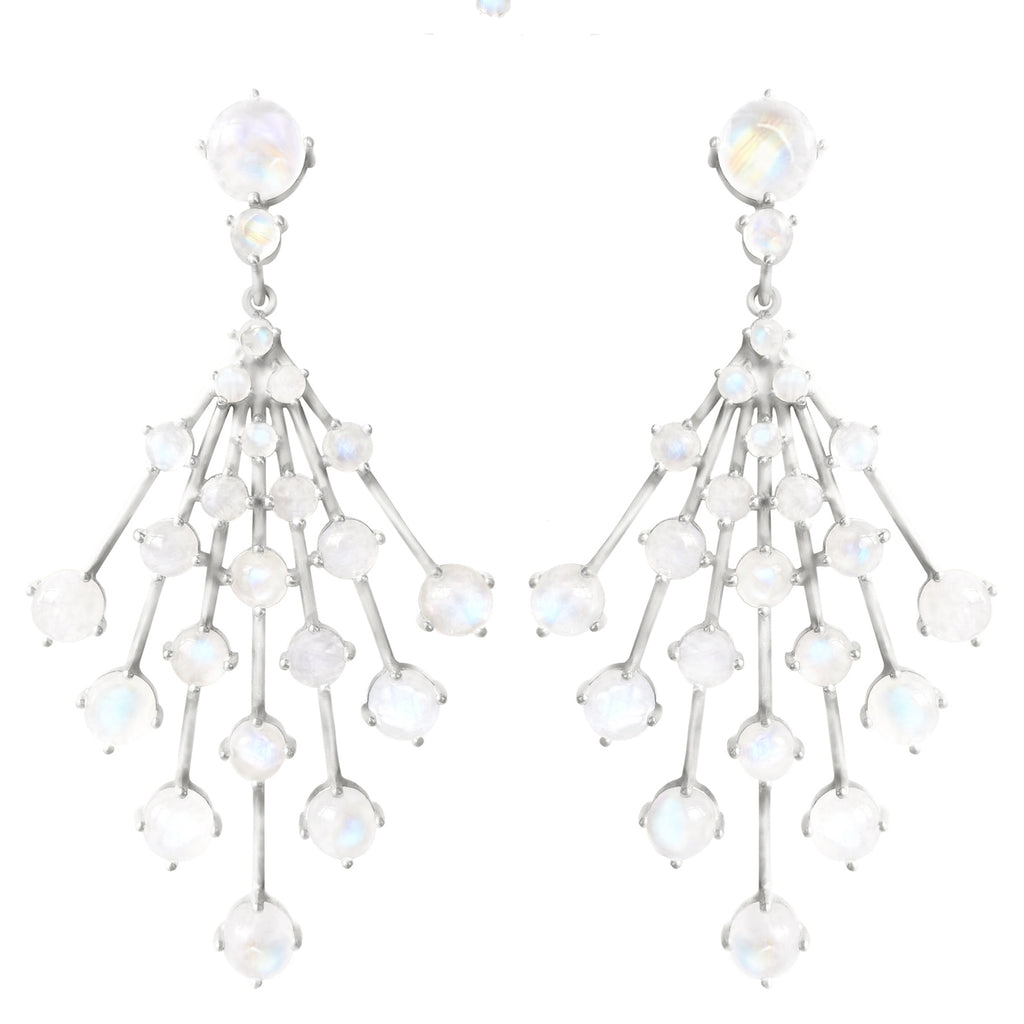 Silver Astraea Burst Earring with rainbow Moonstone gemstones