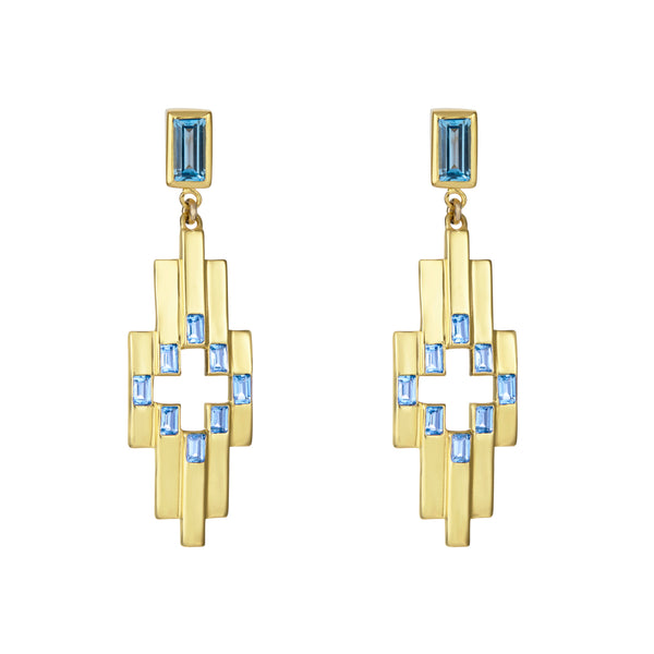 Gold Aurora Earrings with Swiss Blue Topaz Gemstones