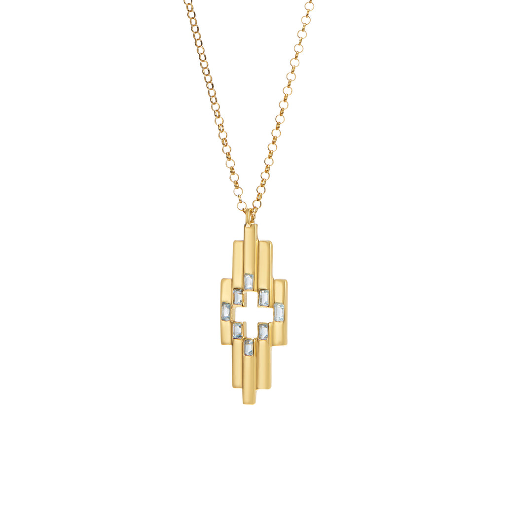 Gold Aurora Pendant Necklace with Sky Blue Topaz