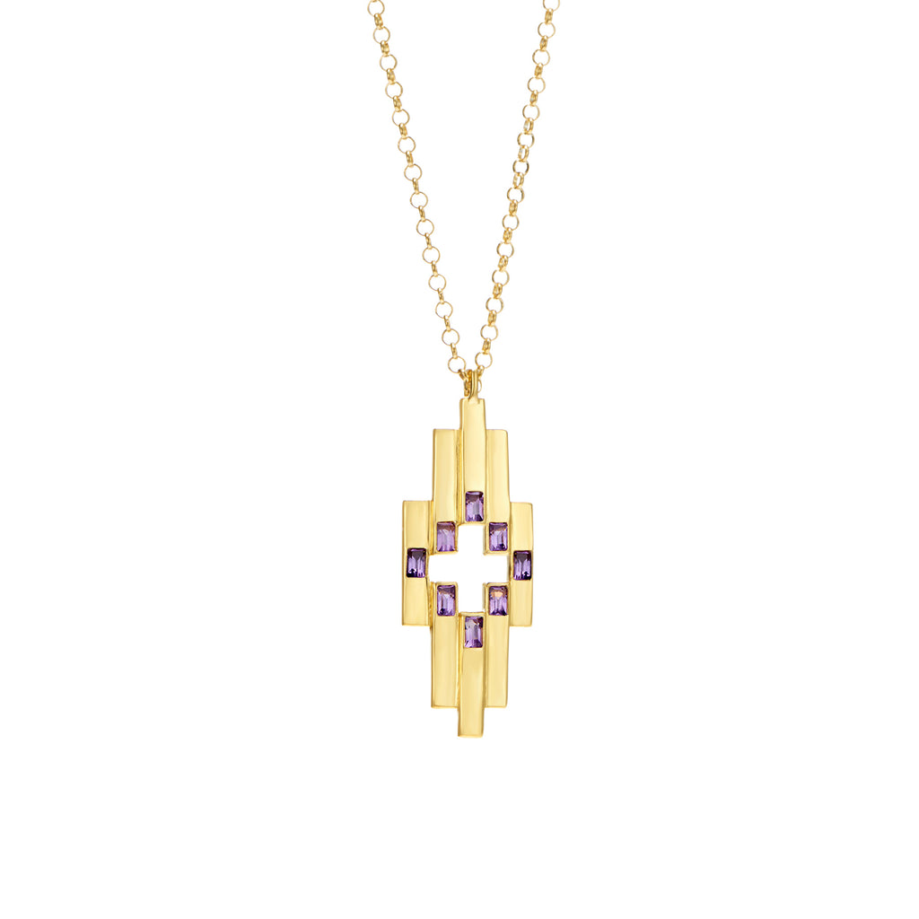 Gold Aurora Pendant Necklace with Amethyst gemstones