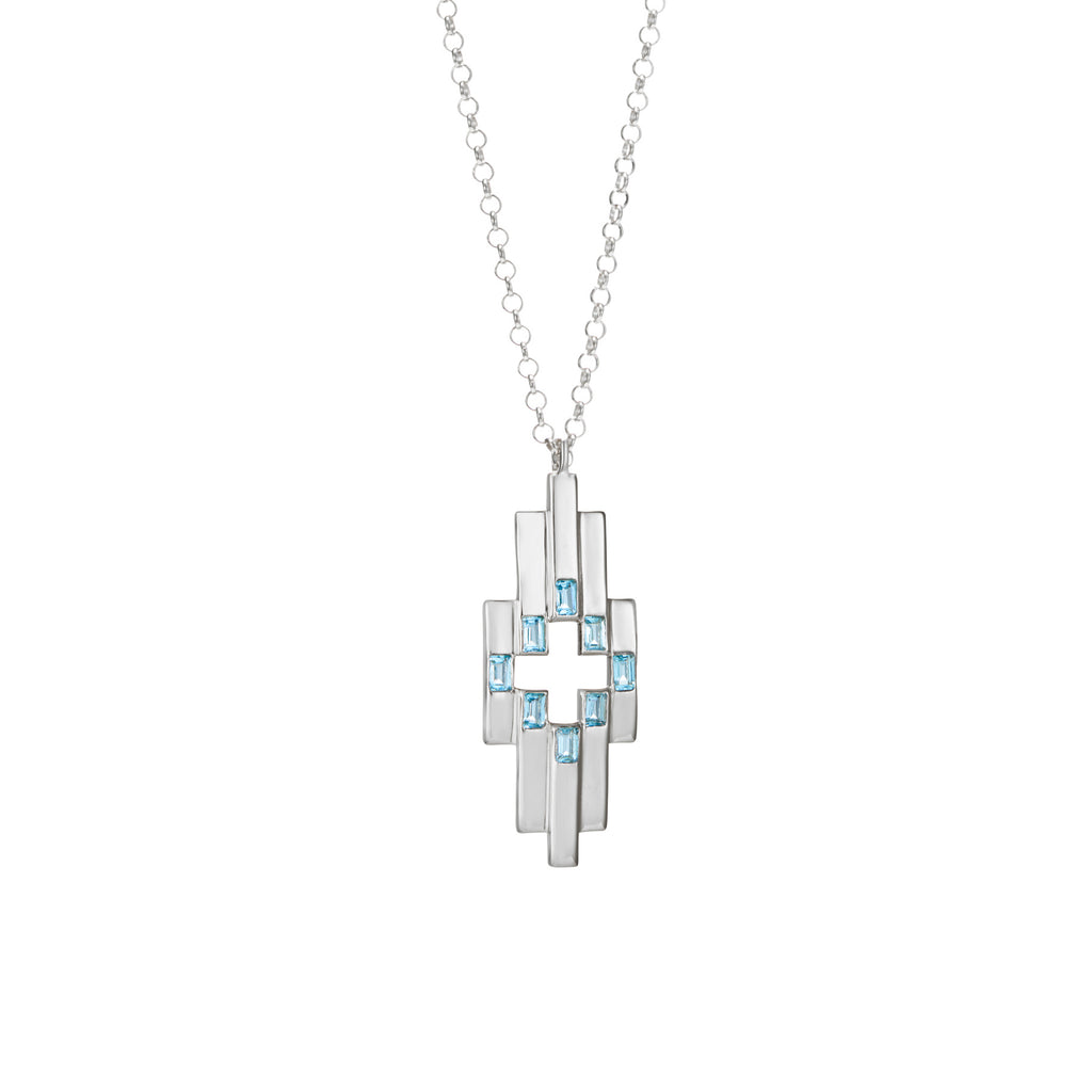 Silver Aurora Pendant Necklace with Swiss Blue Topaz
