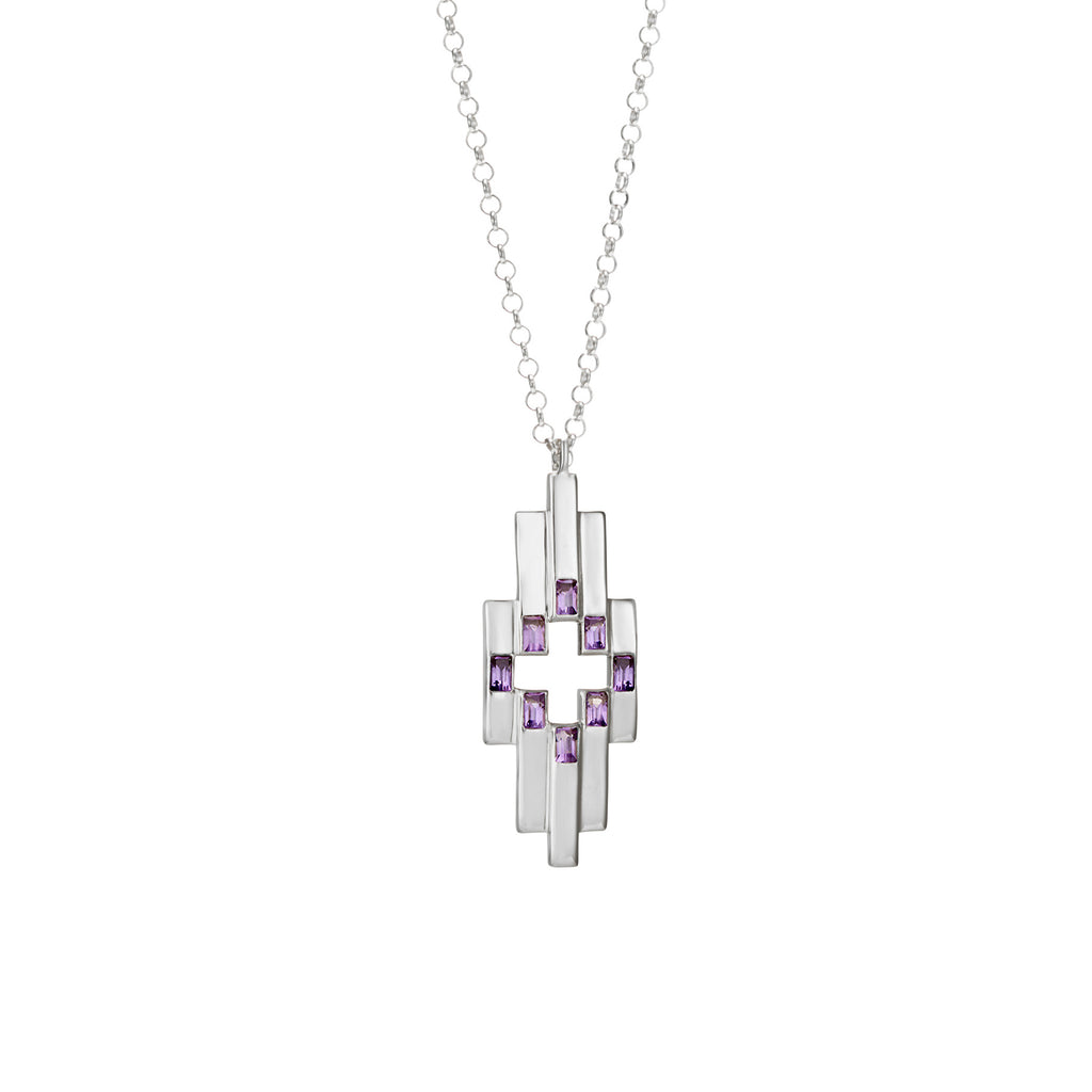 Silver Aurora Pendant Necklace with Amethyst
