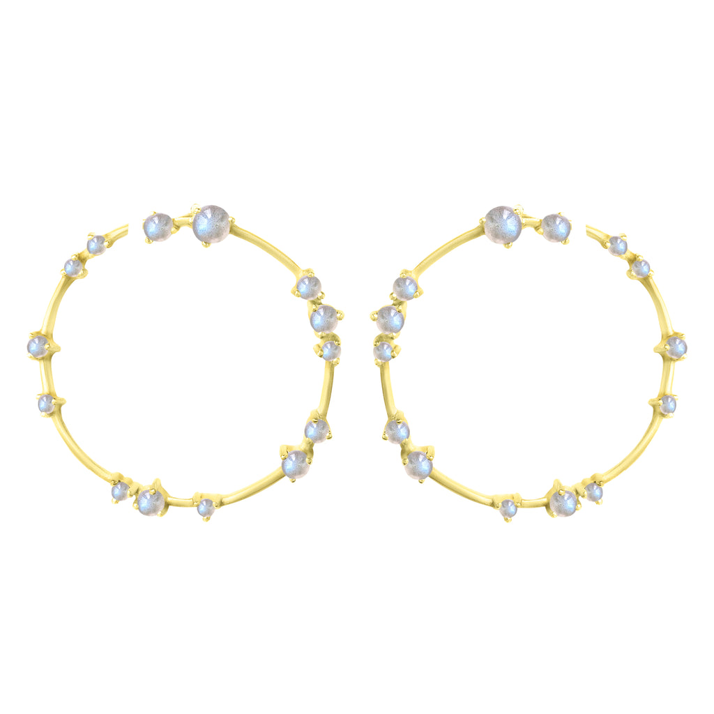 Gold and Labradorite Coeus Hoop Earrings 