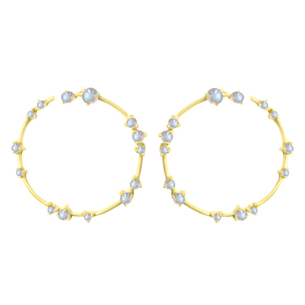 Gold and Labradorite Coeus Hoop Earrings 
