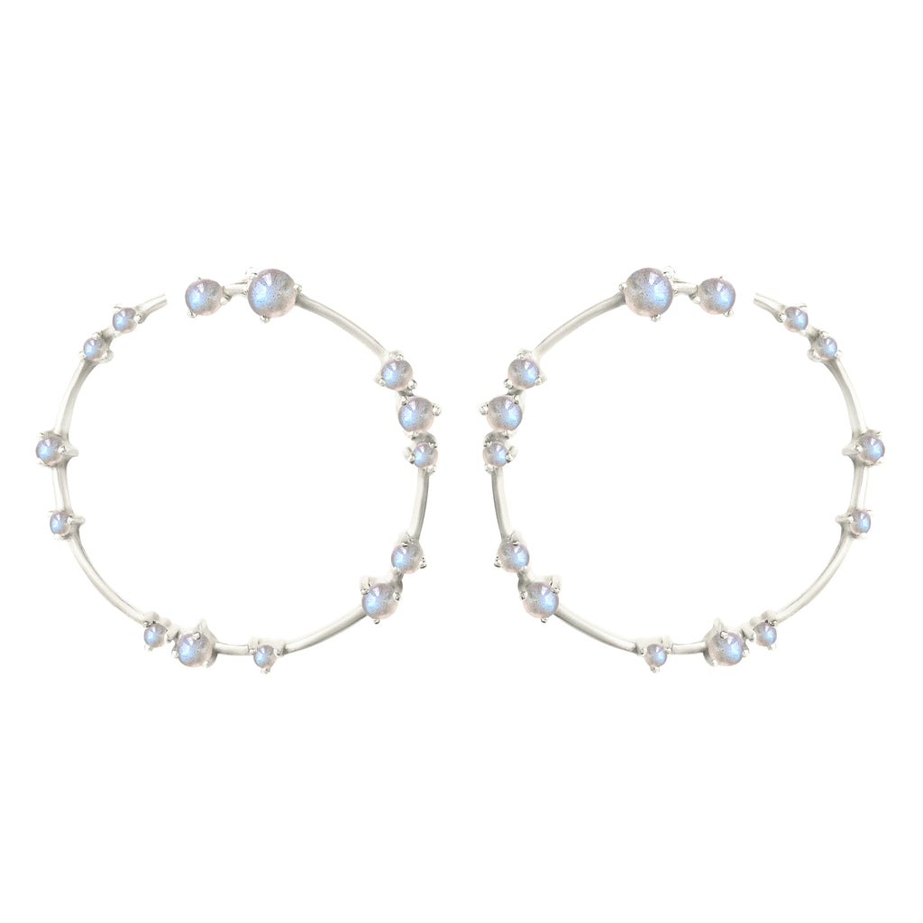 Silver Coeus Hoop Earrings with Labradorite