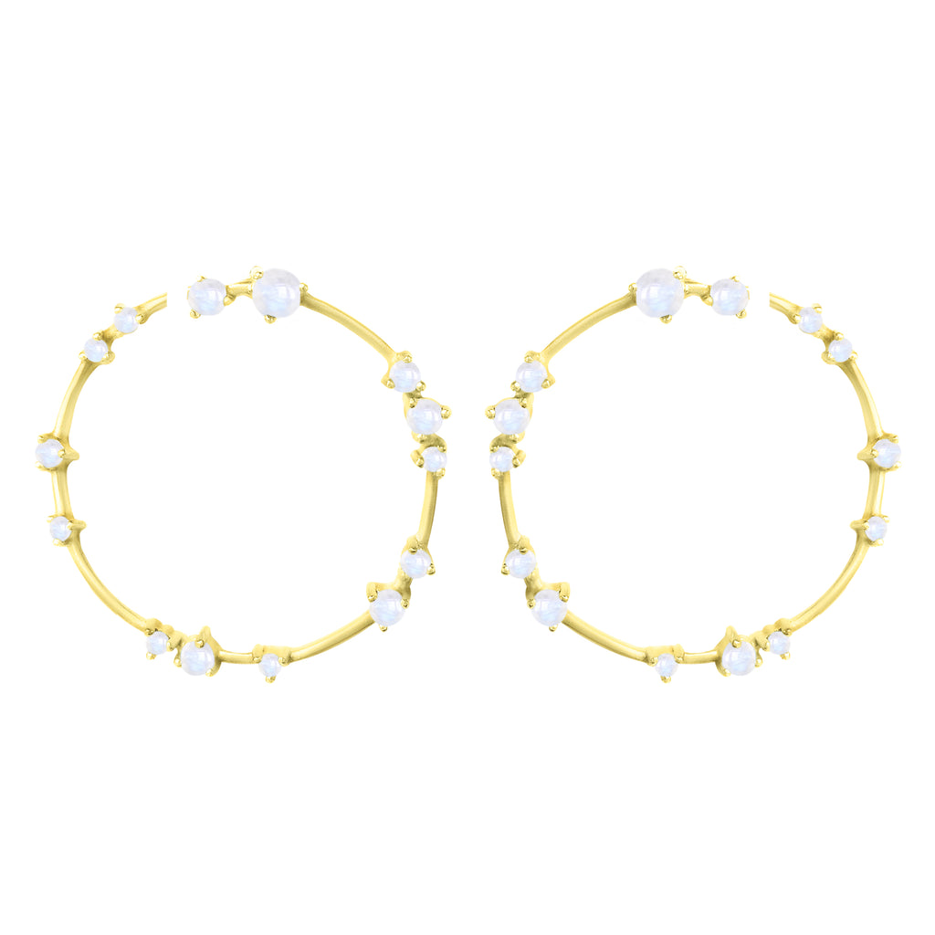 Gold Coeus Hoop Earrings with gemstones