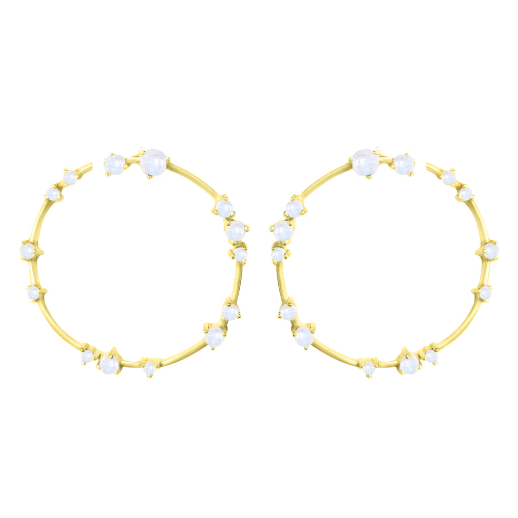Gold Coeus Hoop Earrings with gemstones