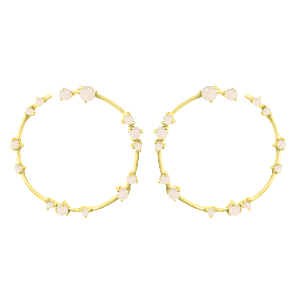 Gold Coeus Hoop Earrings with Peach Moonstone
