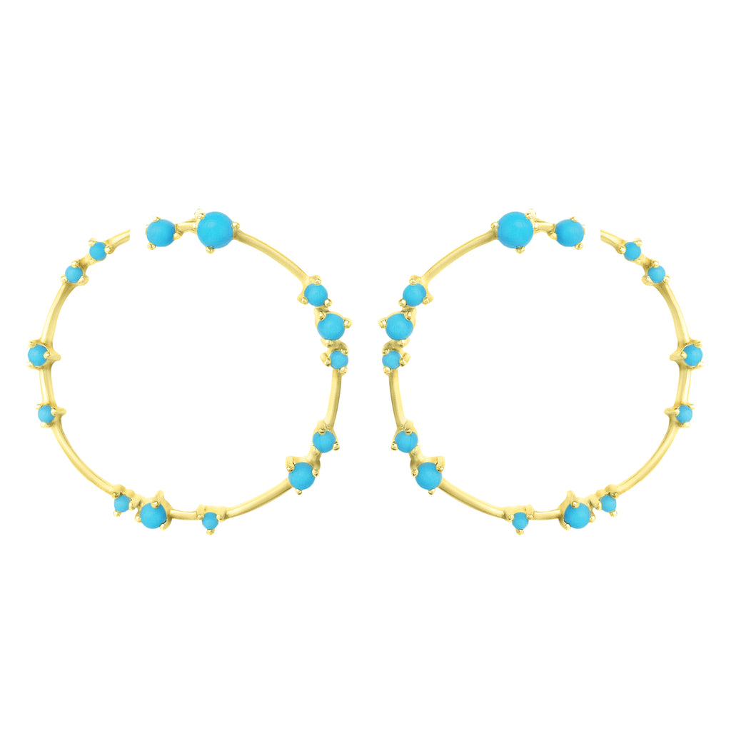 Gold Coeus Hoop Earrings with Turquoise