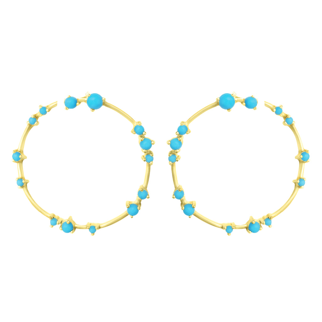 Gold Coeus Hoop Earrings with Turquoise