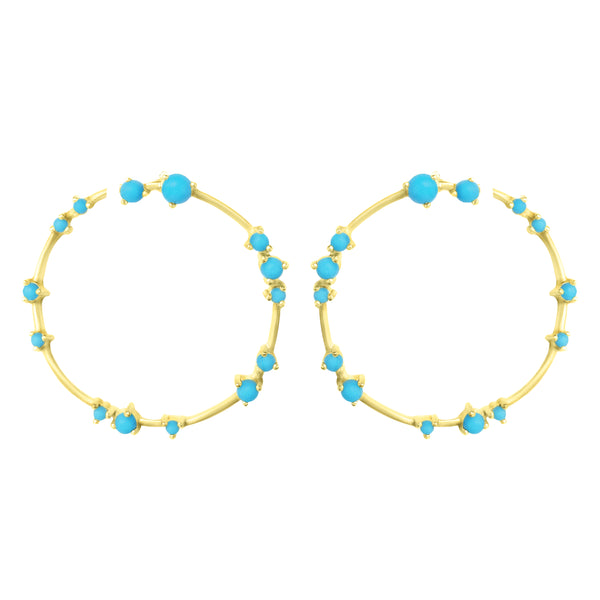 Gold Coeus Hoop Earrings with Turquoise