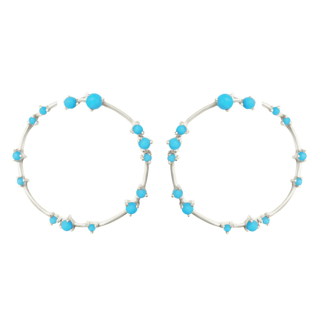 Silver Coeus Hoop Earrings with Turquoise