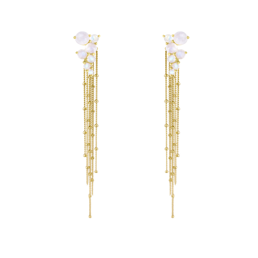 Gold Via Lactea Tassel Stud with gemstones