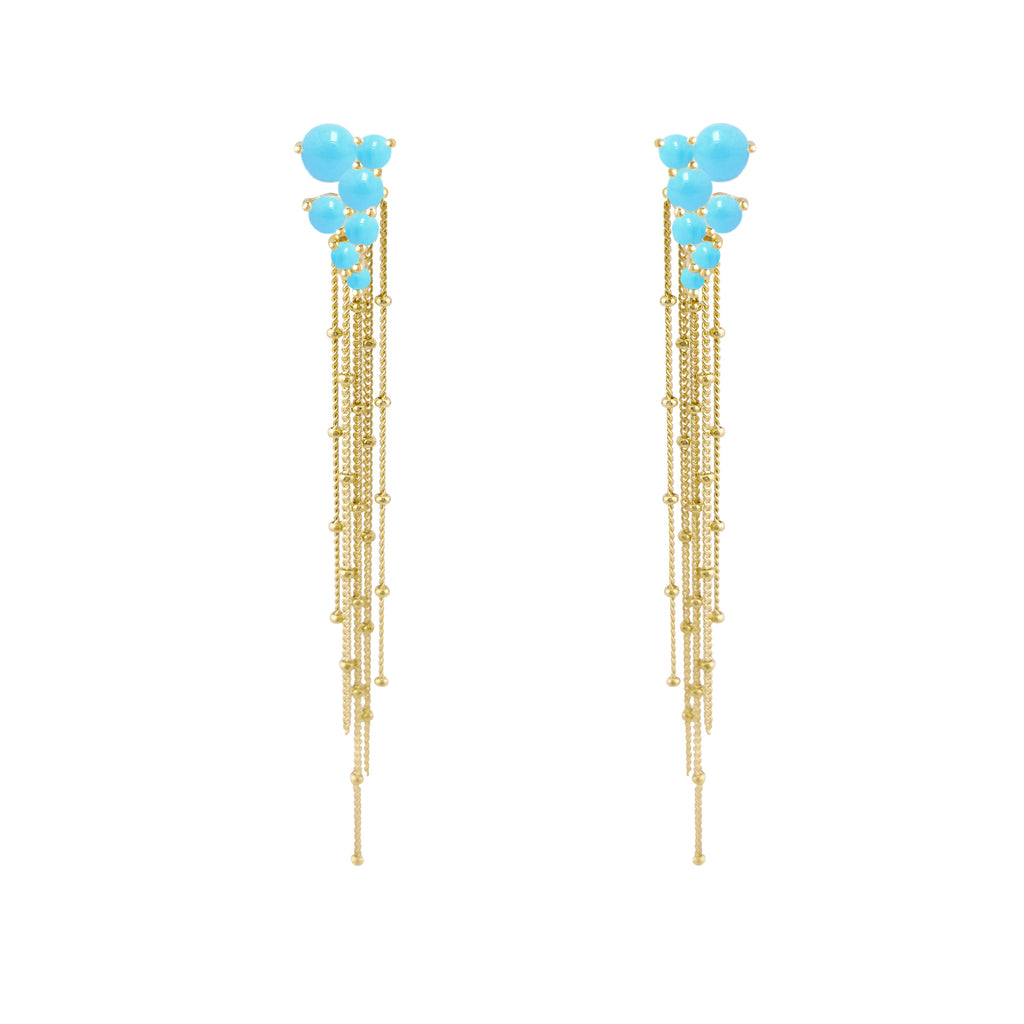 Gold Via Lactea Tassel Stud with turquoise