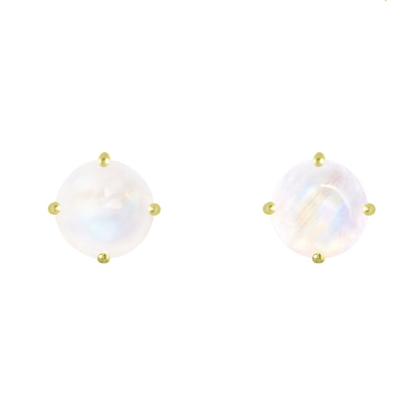 Gold Coeus Stud earrings with Rainbow Moonstone
